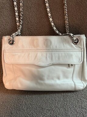 Rebecca Minkoff Cream Leather Shoulder Bag with Silver Chain Straps